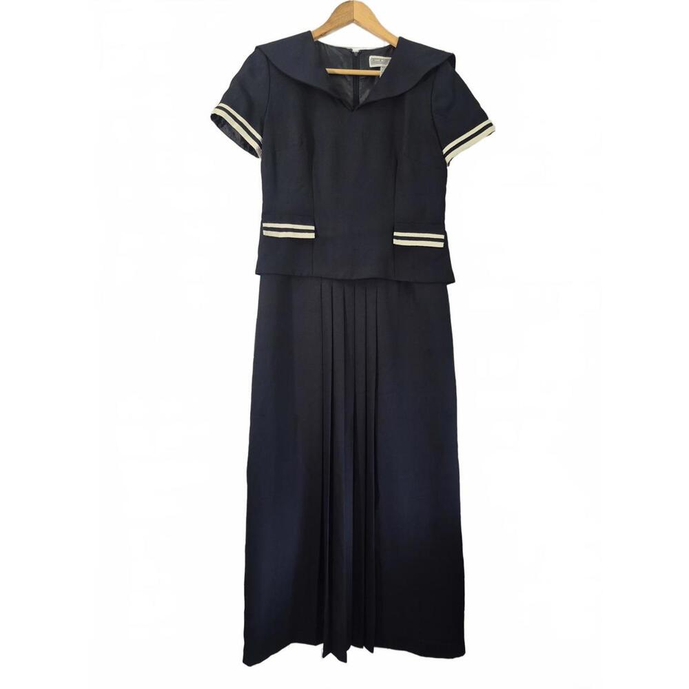 Jessica Howard Ladies Vintage Navy Blue Nautical Look Dress Lined